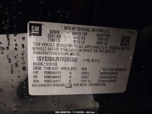1GYS3BKJXFR233738 Cadillac Escalade Luxury