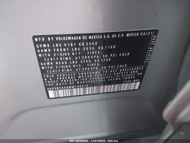 3VV3B7AXXMM100316 Volkswagen Tiguan 2.0t Se