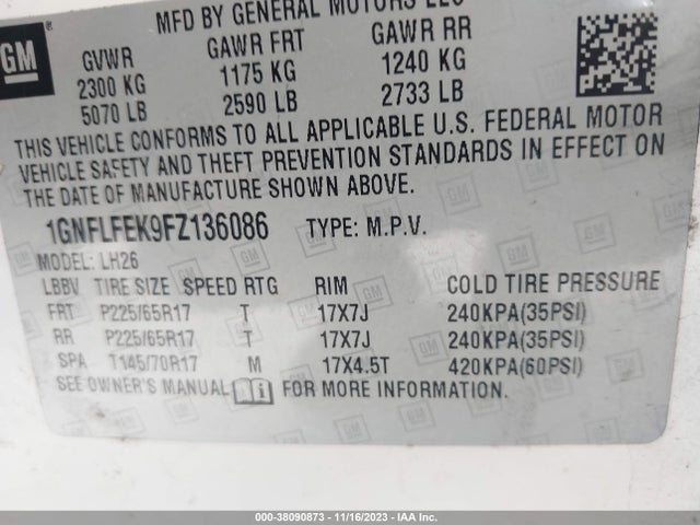 Chevrolet EQUINOX 1LT 2015 1GNFLFEK9FZ136086 Image 9