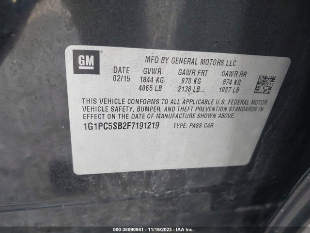 2015 CHEVROLET CRUZE 1LT AUTO VIN: 1G1PC5SB2F7191219