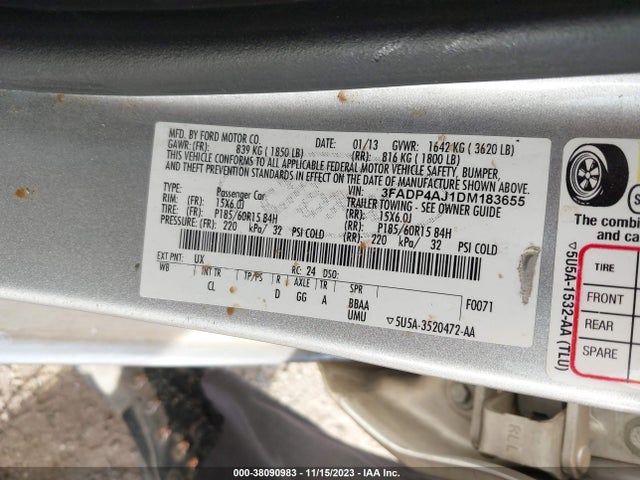 2013 FORD FIESTA S VIN: 3FADP4AJ1DM183655