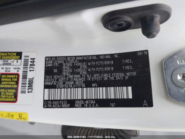 Toyota Sequoia Sr5 2020 5TDBY5G19LS175796 Image 9