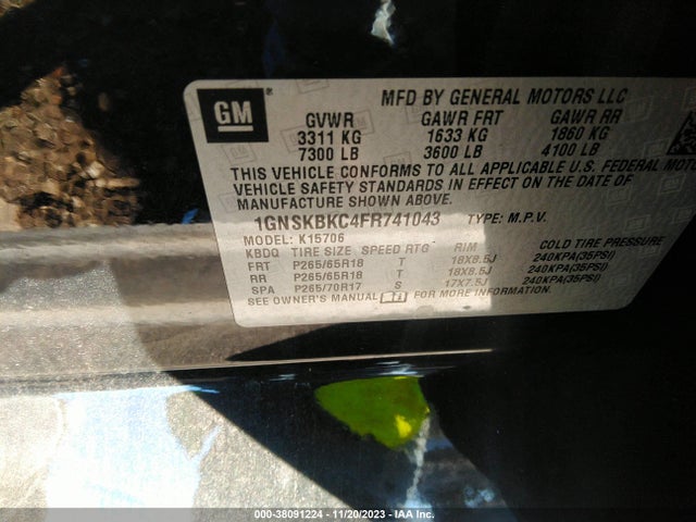 Chevrolet Tahoe Lt 2015 1GNSKBKC4FR741043 Image 9