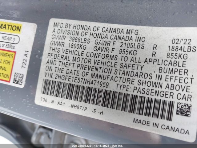 2HGFE1E57NH471959 Honda CIVIC SI