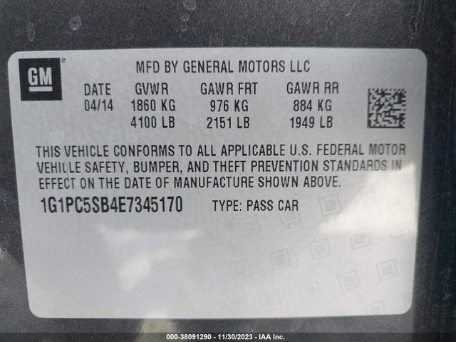 2014 CHEVROLET CRUZE 1LT AUTO VIN: 1G1PC5SB4E7345170