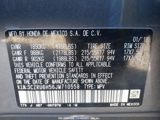 Honda HR-V EX 2018 3CZRU6H56JM710558 Image 9