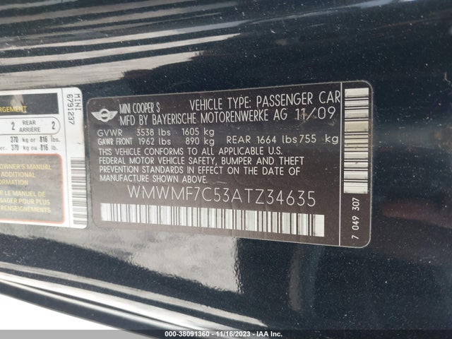 2010 MINI COOPER HARDTOP WMWMF7C53ATZ34635 Photo 8