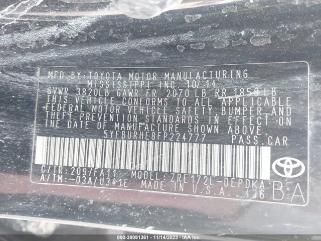 Toyota COROLLA L 2015 5YFBURHE8FP224777 Image 9