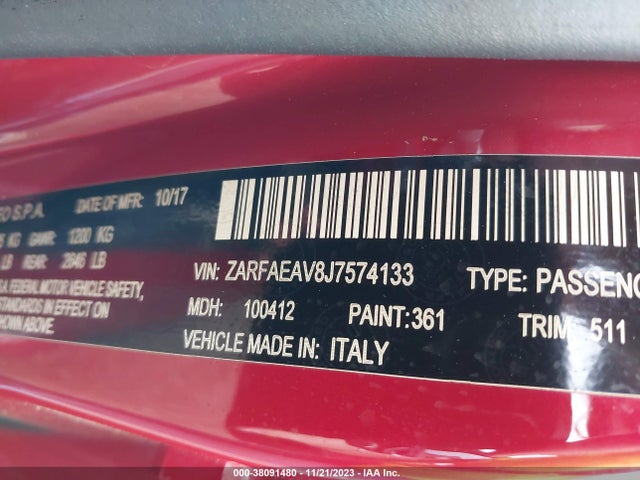 ZARFAEAV8J7574133 Alfa Romeo Giulia Quadrifoglio Rwd