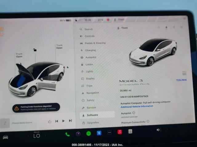 5YJ3E1EA6MF097928 Tesla Model 3 Standard Range Plus Rear-wheel Drive