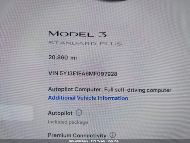 5YJ3E1EA6MF097928 Tesla Model 3 Standard Range Plus Rear-wheel Drive