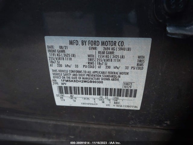 Ford EXPLORER XLT 2021 1FMSK8DH2MGB90300 Image 9