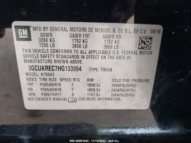 Chevrolet Silverado 1500 2lt 2017 3GCUKREC7HG133994 Image 9