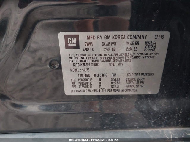 Chevrolet Trax 1ls 2015 KL7CJKSB6FB250700 Image 9