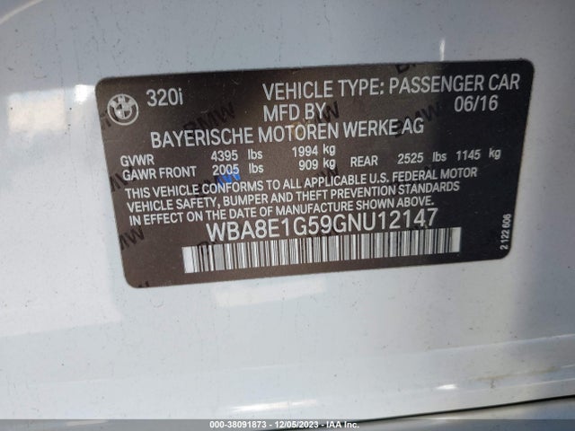 BMW 320i 2016 WBA8E1G59GNU12147 Image 9