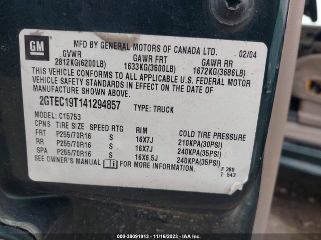 2004 GMC SIERRA 1500 SLE VIN: 2GTEC19T141294857