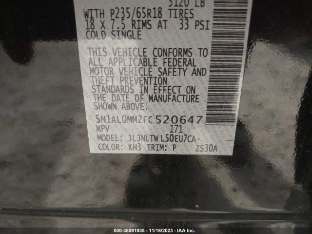 2015 INFINITI QX60 VIN: 5N1AL0MM2FC520647
