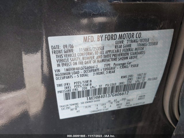 2007 MERCURY MONTEGO LUXURY VIN: 1MEHM40137G606612