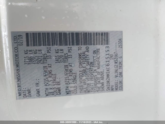 Nissan Pathfinder Sl 2019 5N1DR2MM1KC615153 Image 9