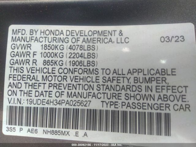 19UDE4H34PA025627 Acura Integra A-spec