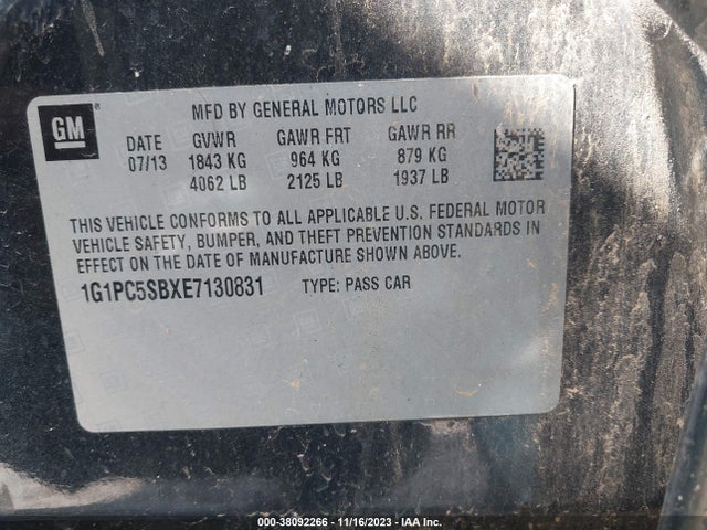 2014 CHEVROLET CRUZE 1LT AUTO VIN: 1G1PC5SBXE7130831