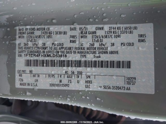 2021 FORD RANGER 1FTER4FHXMLD53818 Photo 8