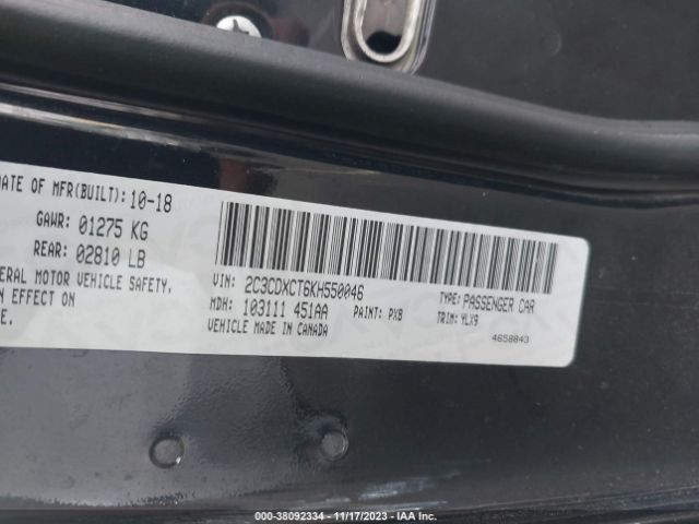 2C3CDXCT6KH550046 Dodge Charger R/t Rwd