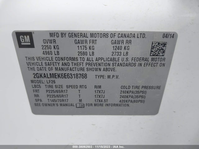 GMC Terrain Sle-1 2014 2GKALMEK6E6318768 Image 9