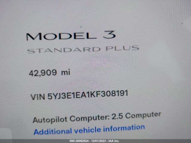 5YJ3E1EA1KF308191 Tesla Model 3 Standard Range/standard Range Plus/long Range/mid Range