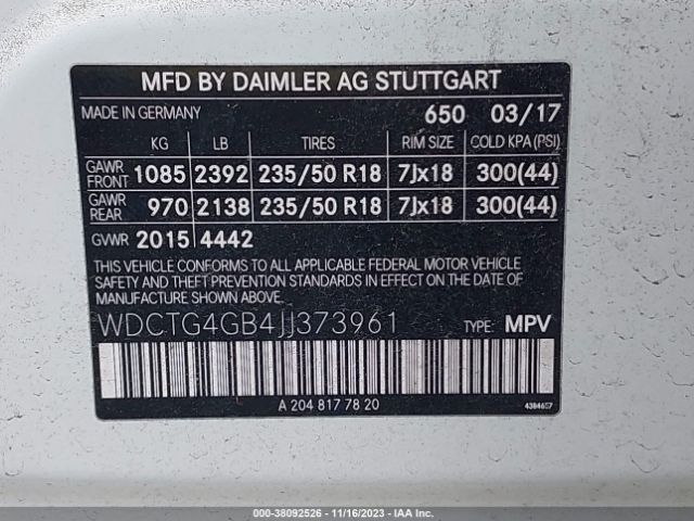 WDCTG4GB4JJ373961 Mercedes-Benz Gla Gla 250