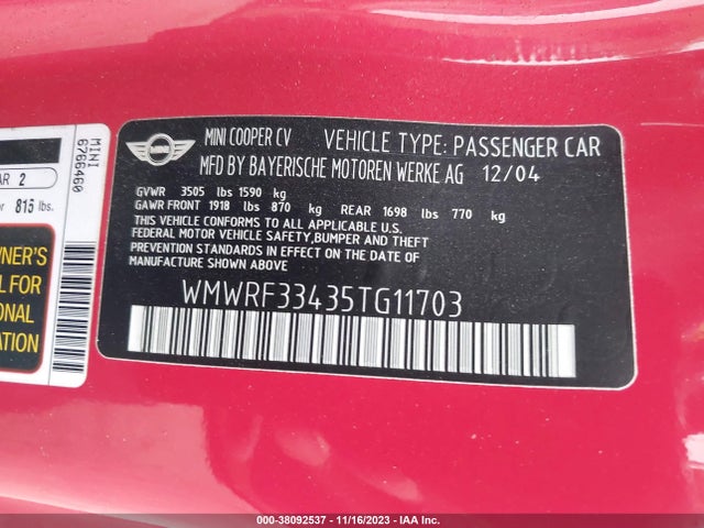 2005 MINI COOPER WMWRF33435TG11703 Photo 8