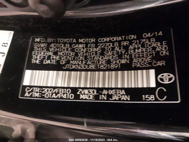 Toyota Prius Two 2014 JTDKN3DU8E1821891 Image 9