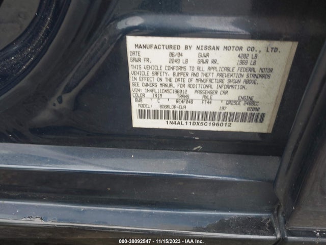 2005 NISSAN ALTIMA 2.5 S VIN: 1N4AL11DX5C196012