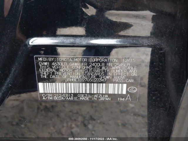 JTHBE1D27G5027347 Lexus IS 350