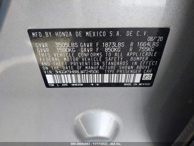 Honda FIT EX 2020 3HGGK5H88LM724506 Image 9