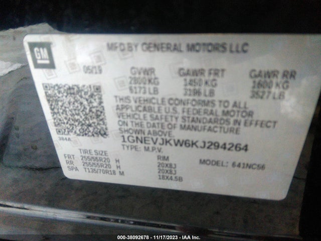 Chevrolet Traverse Rs 2019 1GNEVJKW6KJ294264 Image 9