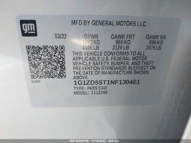 Chevrolet Malibu Fwd Lt 2022 1G1ZD5ST1NF130401 Image 9