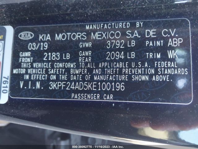 3KPF24AD5KE100196 KIA Forte Lxs