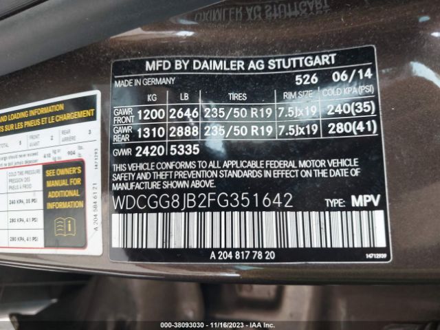 WDCGG8JB2FG351642 Mercedes-Benz GLK 350