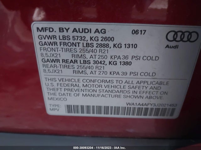 WA1A4AFY3J2021453 Audi Sq5 3.0t Premium Plus