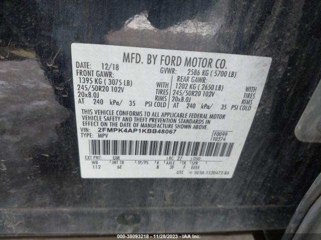 2FMPK4AP1KBB48067 Ford EDGE ST