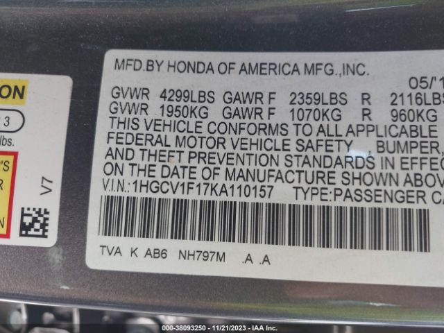 1HGCV1F17KA110157 Honda ACCORD LX