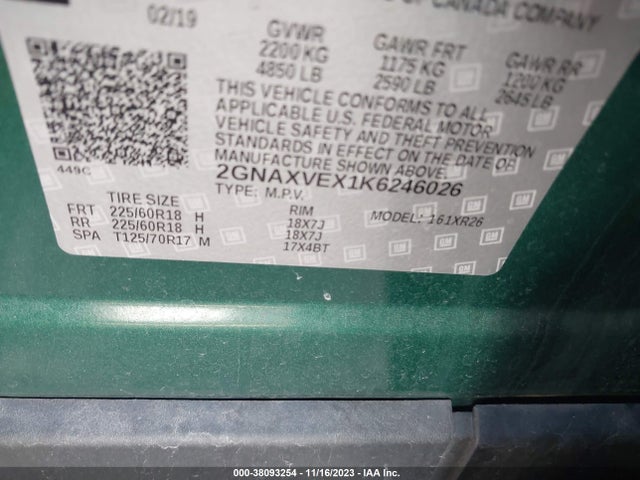 Chevrolet EQUINOX LT 2019 2GNAXVEX1K6246026 Image 9