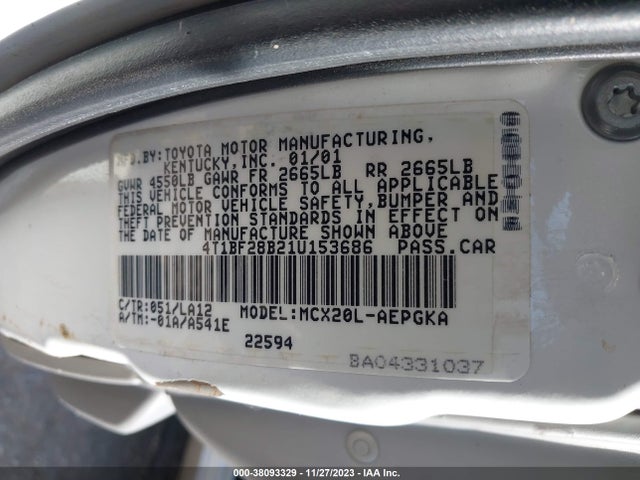 2001 Toyota Avalon Xls W/bucket Seats მანქანა იყიდება აუქციონზე, vin: 4T1BF28B21U153686, აუქციონის ნომერი: 38093329