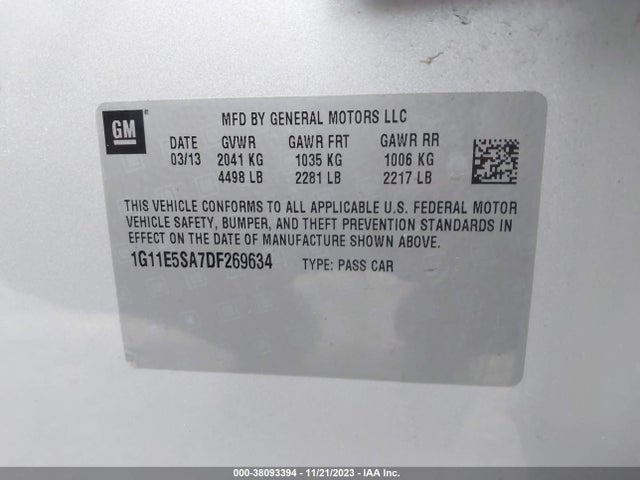 2013 CHEVROLET MALIBU 2LT VIN: 1G11E5SA7DF269634