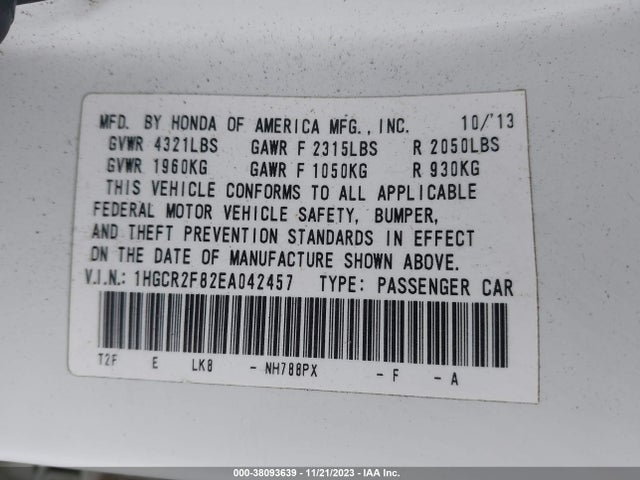 Honda Accord Ex-l 2014 1HGCR2F82EA042457 Image 9