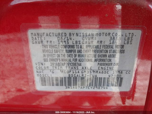 3N1AB7AP7EY298744 Nissan SENTRA SR