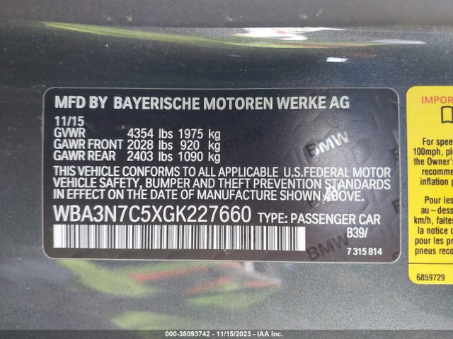 2016 BMW 428I VIN: WBA3N7C5XGK227660