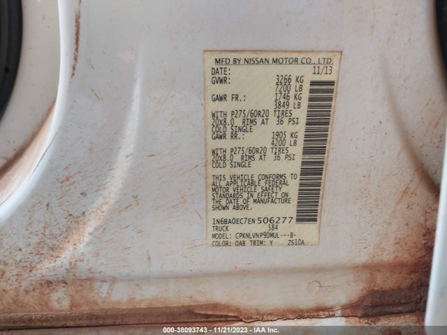 2014 NISSAN TITAN SL VIN: 1N6BA0EC7EN506277
