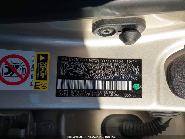 2015 LEXUS ES 350 VIN: JTHBK1GG8F2162370